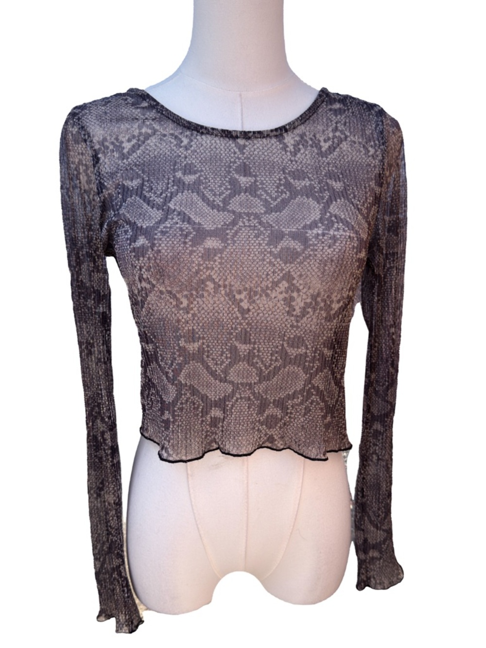 Blashe sheer snake print mesh long sleeve crop top y2k festival grunge